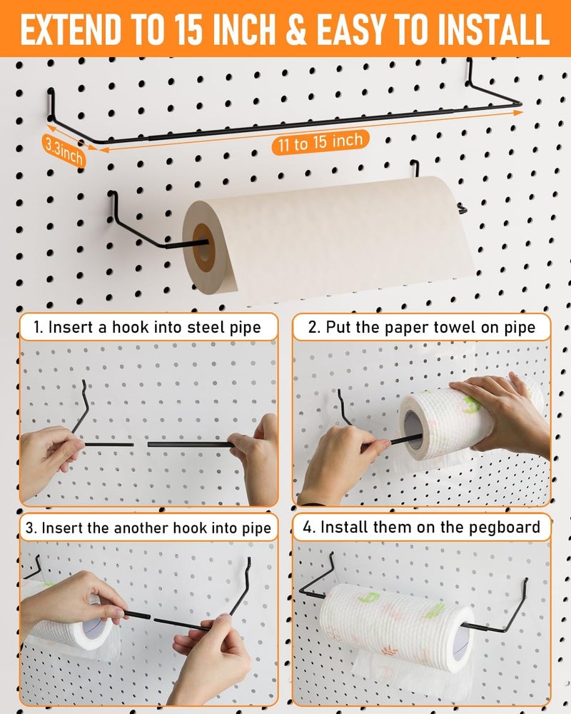 INCLY 238PCS Pegboard Accessories Organizer Kit, Peg Board Hooks Assortment with Peg Bins, Baskets, Paper Towel Holder for 1/8 and 1/4 inch Pegboard Hanging Tools, Garage Wall Storage Attachments - Image 3
